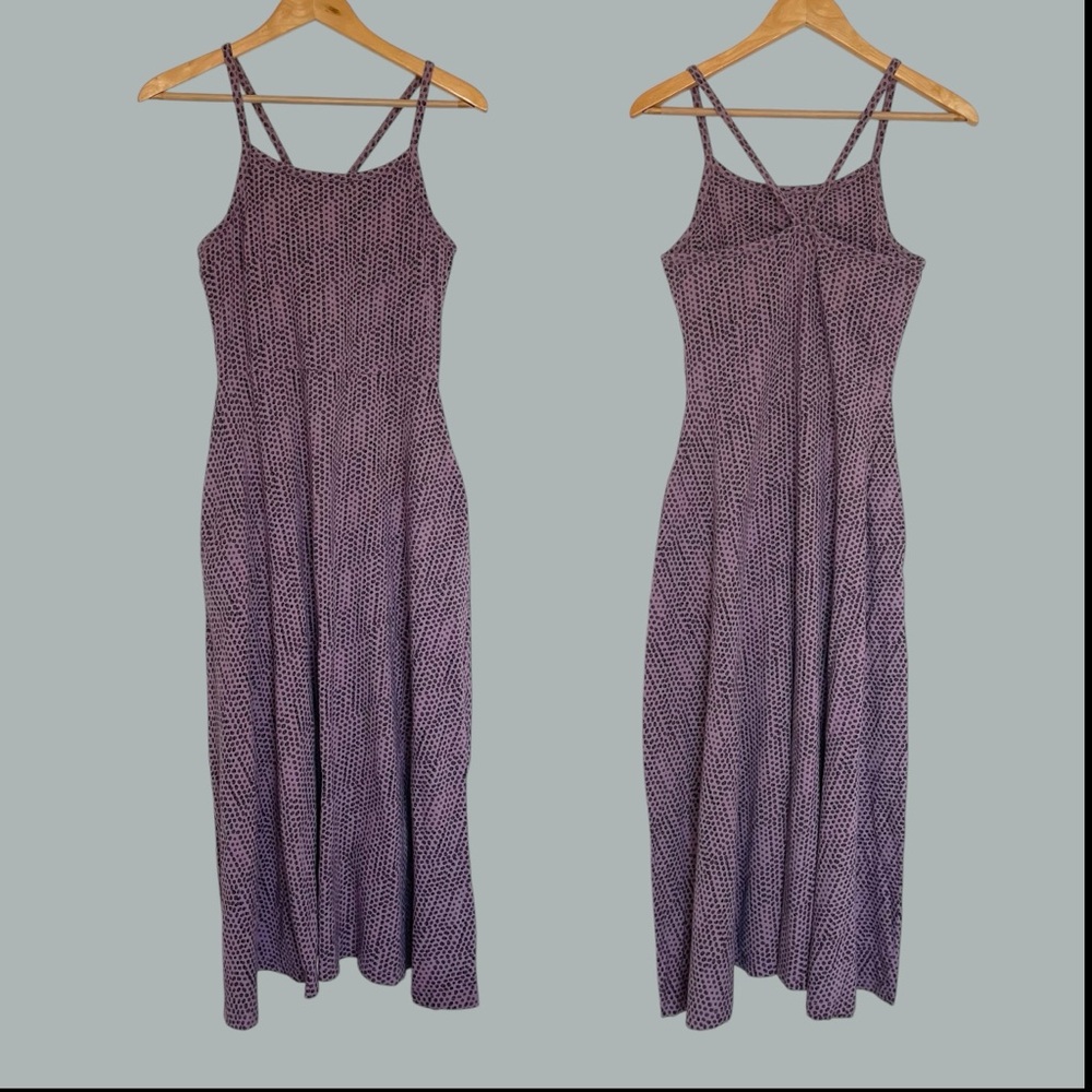 Pact Organic Cotton Midi Dress Size Medium Fit and Flare Racerback Purple Print